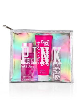 Victoria's Secret PINK Fresh & Clean 3 Pc Set Body Lotion 3.4 Oz ,Body Mist Mist 4.2 Oz and Eau de Toilette 1 Oz