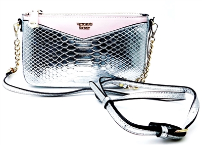 Victoria's Secret Silver and Pink Over Shoulder Purse with Zipper