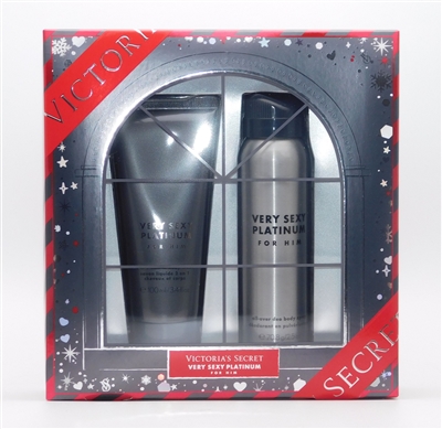 Victoria's Secret Very Sexy PLATINUM for Him 2 Pc Set: All Over Deo Spray 2.5 Oz & 2 in 1 Hair and Body Wash 3.4 Oz