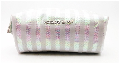 Victoria's Secret white sequin striped Makeup Bag