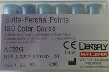 Gutta Percha PointsÂ Size 30 Dentsply Maillefer ISO Color Coded Box of 120 Endo