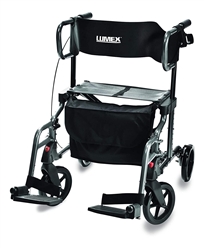 Lumex HybridLX 2-in-1 Rollator Walker & Transport Wheelchair, Large 6" Wheels