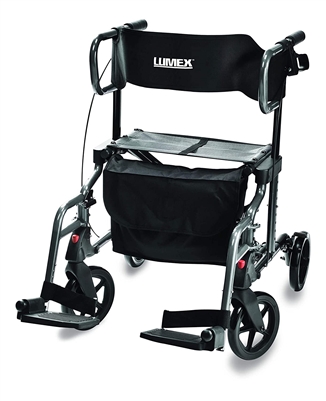 Lumex HybridLX 2-in-1 Rollator Walker & Transport Wheelchair, Large 6" Wheels