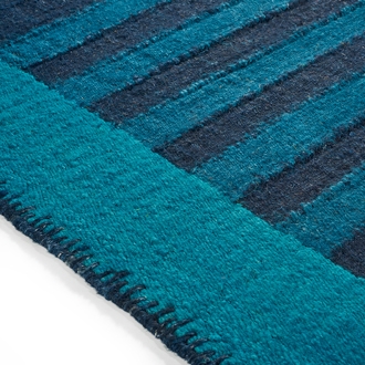 Elitis Ahora Nautilus.  Blue stripe linen and cotton runner rug.  Click for details and checkout >>