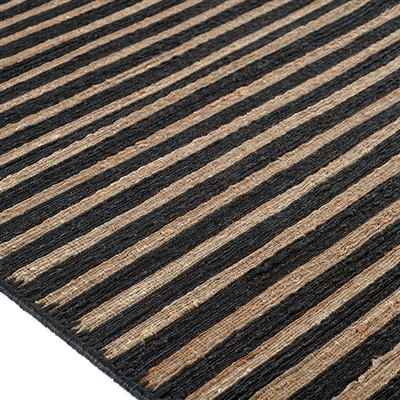 Elitis Ray Natural tapis area rug.   Black and golden brown pencil stripe weave handmade jute area rug.  Click for details and checkout >>