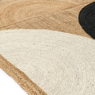 Elitis Rocky Black tapis accent rug.   Black and white circle pattern weave handmade jute area rug.  Click for details and checkout >>