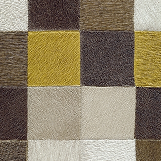 Elitis Indomptee VP 619 06.  Yellow and brown multi color checker design faux fur embossed wallpaper.  Click for details and checkout >>
