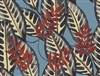 Elitis Flower Power TP 302 05.  Red & blue oversized retro botanical leaf wallpaper.  Click for details and checkout >>