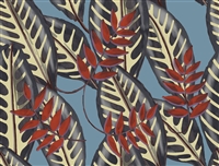 Elitis Flower Power TP 302 05.  Red & blue oversized retro botanical leaf wallpaper.  Click for details and checkout >>