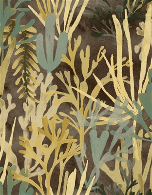 Elitis Flower Power TP 303 05.  Burnt Sienna brown and yellow desert succulent print wallpaper.  Click for details and checkout >>