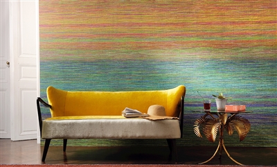 Elitis Panama VP 714 01 rainbow striped grass cloth textured vinyl panoramic mural.  Click for details and checkout >>