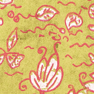 Elitis Domino Flirt Aquatique RM 255 05.  Lime green floral pattern art deco wallpaper.  Click for details and checkout >>