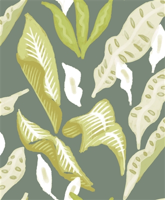 Elitis Flower Power TP 305 02.  Light green large scale floral leaf print wallpaper.  Click for details and checkout >>