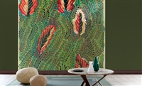 Elitis Flower Power TP 306 01.  Abstract green and red oversized print botanical leaf wallpaper panoramic mural.  Click for details and checkout >>