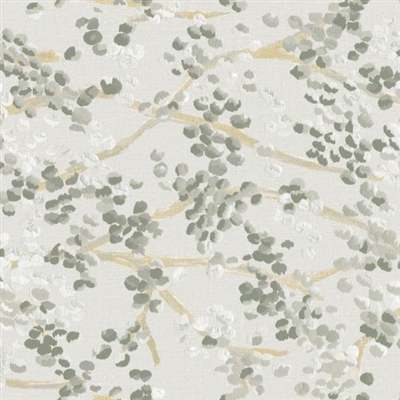 Elitis Lins Brodes VP 955 01.   Gray floral embossed vinyl wallpaper with linen fabric aspect. Click for details and checkout >>