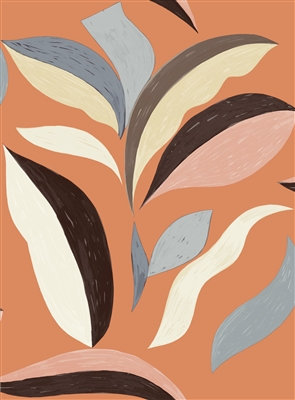 Elitis Flower Power TP 300 03.  Soft tangerine orange oversized botanical leafy wallpaper.  Click for details and checkout >>