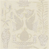 Elitis Lins Brodes VP 954 01.   Cream whimsical embossed vinyl wallpaper with linen fabric aspect. Click for details and checkout >>