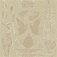 Elitis Lins Brodes VP 954 02.   Tan whimsical embossed vinyl wallpaper with linen fabric aspect. Click for details and checkout >>