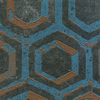 Elitis Domino Revivals RM 252 12.  Blue hexagon pattern art deco man cave wallpaper.  Click for details and checkout >>