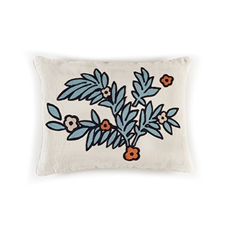 Elitis Riviera CO 187 45 02 Eucalyptus.  Blue linen embroidered botanical accent throw pillow.  Click for details and checkout >>