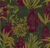 Elitis Volver VP 925 02.  Red and green potted floral, vinyl raffia embossed wallpaper for a wall. Click for details and checkout >>