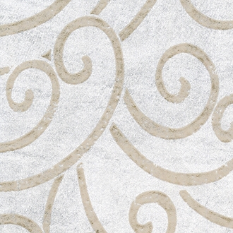 Elitis Domino Volutes RM 253 01.  White metallic curlicue pattern art deco wallpaper.  Click for details and checkout >>