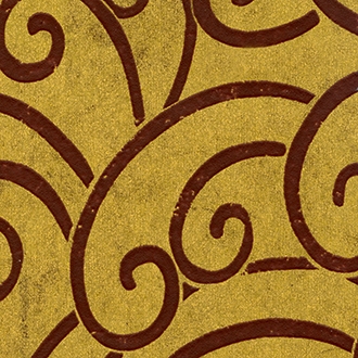 Elitis Domino Volutes RM 253 07.  Mustard yellow curlicue pattern art deco wallpaper.  Click for details and checkout >>