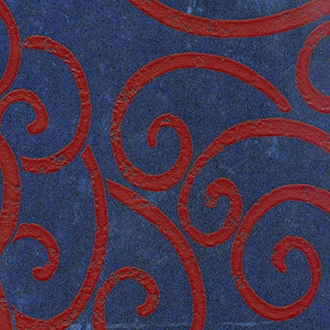 Elitis Domino Volutes RM 253 11.  Purple with red curlicue pattern art deco wallpaper.  Click for details and checkout >>