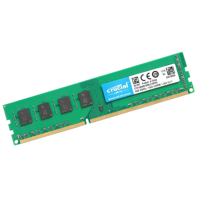 Crucial CT51264BD160B 4GB 1600MHz DDR3L DIMM PC3L-12800 2RX8 Desktop Memory RAM. BULK. IN STOCK.