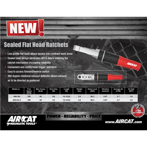 Aircat 1/2" Drive Sealed Flat Head Ratchet - Air Tools Online