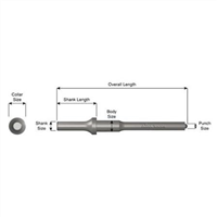 Pneumatic Bit, Roll Pin Driver, 3/8" Punch Diameter, .401 Shank Turn Type. Length 7-1/2"