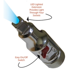 Extension, Lighted, 1/2 Drive with Adapter 3/8 F to 1/2 M, Includes 3 LR44 Batteries