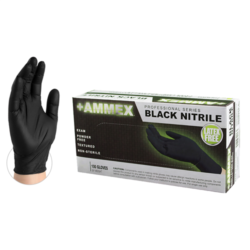 AMMEX Black Nitrile PF Exam Gloves, X-Large