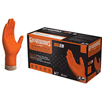 Gloveworks Orange Nitrile Raised Diamond Texture Disposable Gloves, Size Small