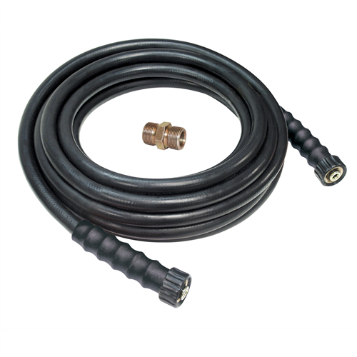 Apache 3/8 in. x 50 ft. Black Rubber Pressure Washer Hose Coupled: 3/8 in. F M22 x F M22 with M M22 Adapter