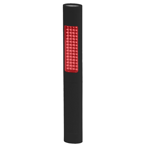 BaycoÂ® LED Flashlight w/ Red Safety Light Feature, Slim Design, Black Body, uses (4) AA Batteries