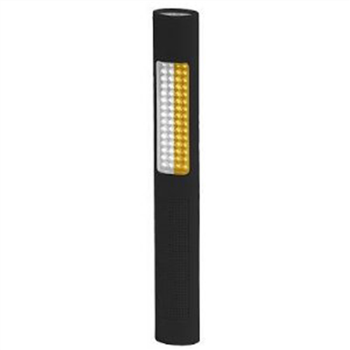 BaycoÂ® LED Flashlight w/ White/Amber Safety Light Feature, Slim Design, Black Body, uses (4) AA Batteries