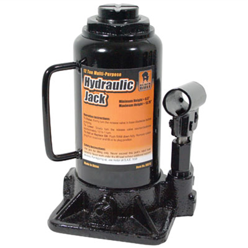 Hydraulic Bottle Jack, 12 Ton Capacity, with Cast Iron Base, Adjustable Extension Screw Cap