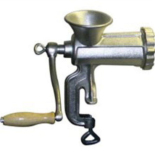 Hand Operated Meat Grinder, Cast Iron, Clamp Down Style, with Knife, 2 Plates, Sausage Funnel