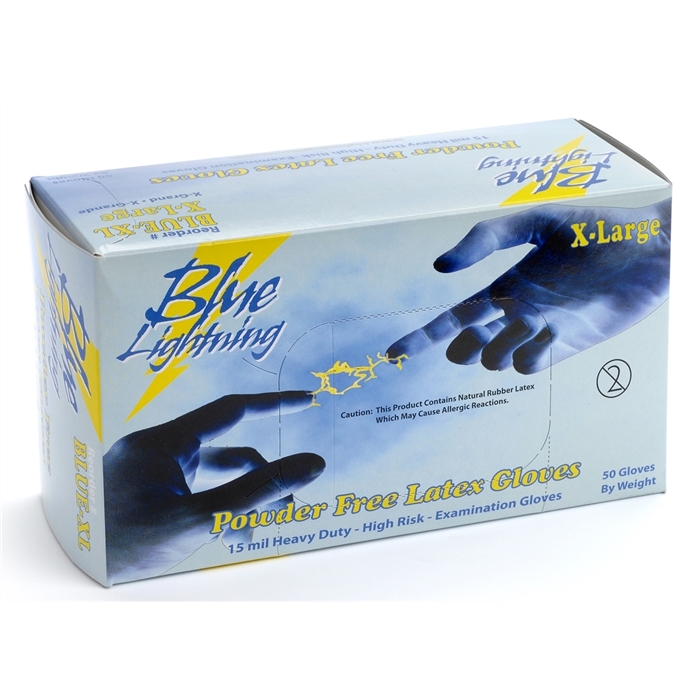 Blue Lightning 12" Blue Latex Gloves, Medium