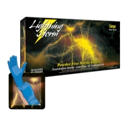 Lightning Storm 12" Powder Free Blue Nitrile Gloves, Large