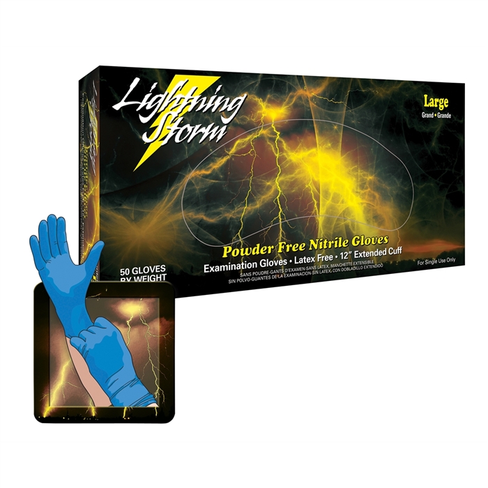 Lightning Storm 12" Powder Free Blue Nitrile Gloves, XLarge