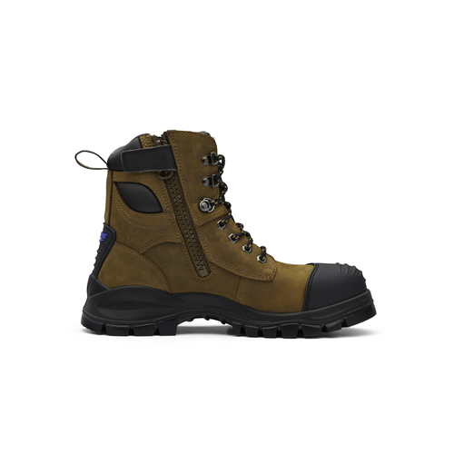 Blundstone 983 Steel Toe Lace Up Side Zip, Water Resistant, Bump Cap, Puncture Resistant Insole, Crazy Horse Brown