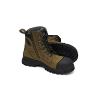 Blundstone 983-085</br>Blundstone 983 Steel Toe Lace Up Side Zip, Water Resistant, Bump Cap, Puncture Resistant Insole, Crazy Horse Brown