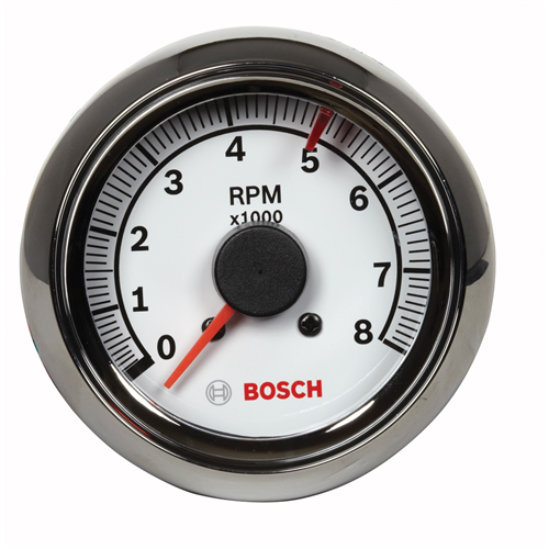 2-5/8" Tachometer, White/Chrome