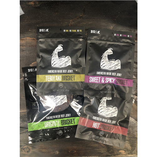 CURIEN BRISKSAMPLE4 Bulk Beef Brisket Sampler Pack, 1 of each flavor (Sweet & Spicy, Hot, Original & Teriyaki)