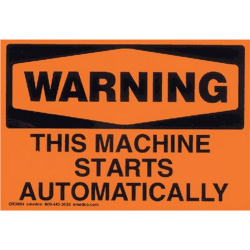 This Machine Starts Automatically (Orange Warning Label)