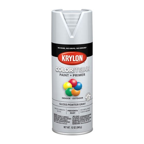 Krylon 5531 Krylon COLORmaxx Paint + Primer, Gloss Pewter Gray