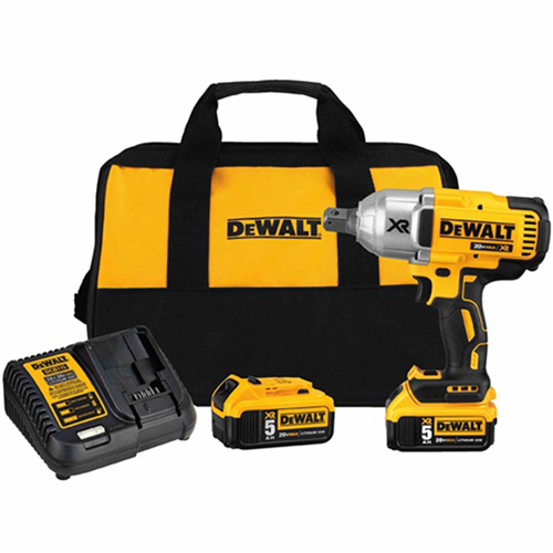 DeWaltÂ® 20V MAX XR Brushless High Torque 3/4 in. Drive Impact Wrench w/ Hog Ring Retention Pin Anvil and (2) 5.0 Ah Batteries Kit