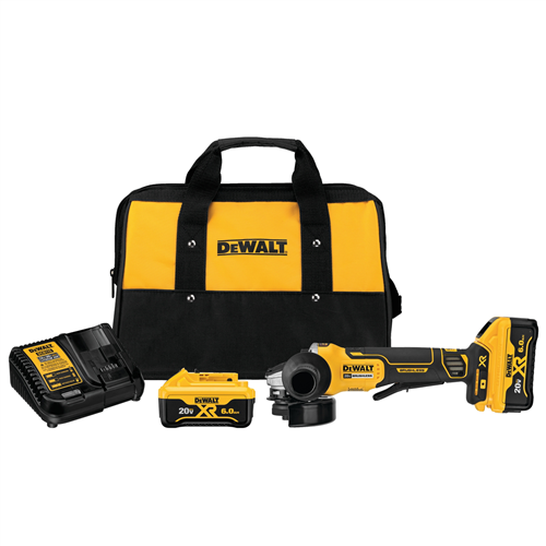 DeWaltÂ® 4.5 in. 20V MAX XR Paddle Switch Small Angle Grinder Kit with Kickback Brake and (2) 6.0 Ah Batteries and Charger Kit